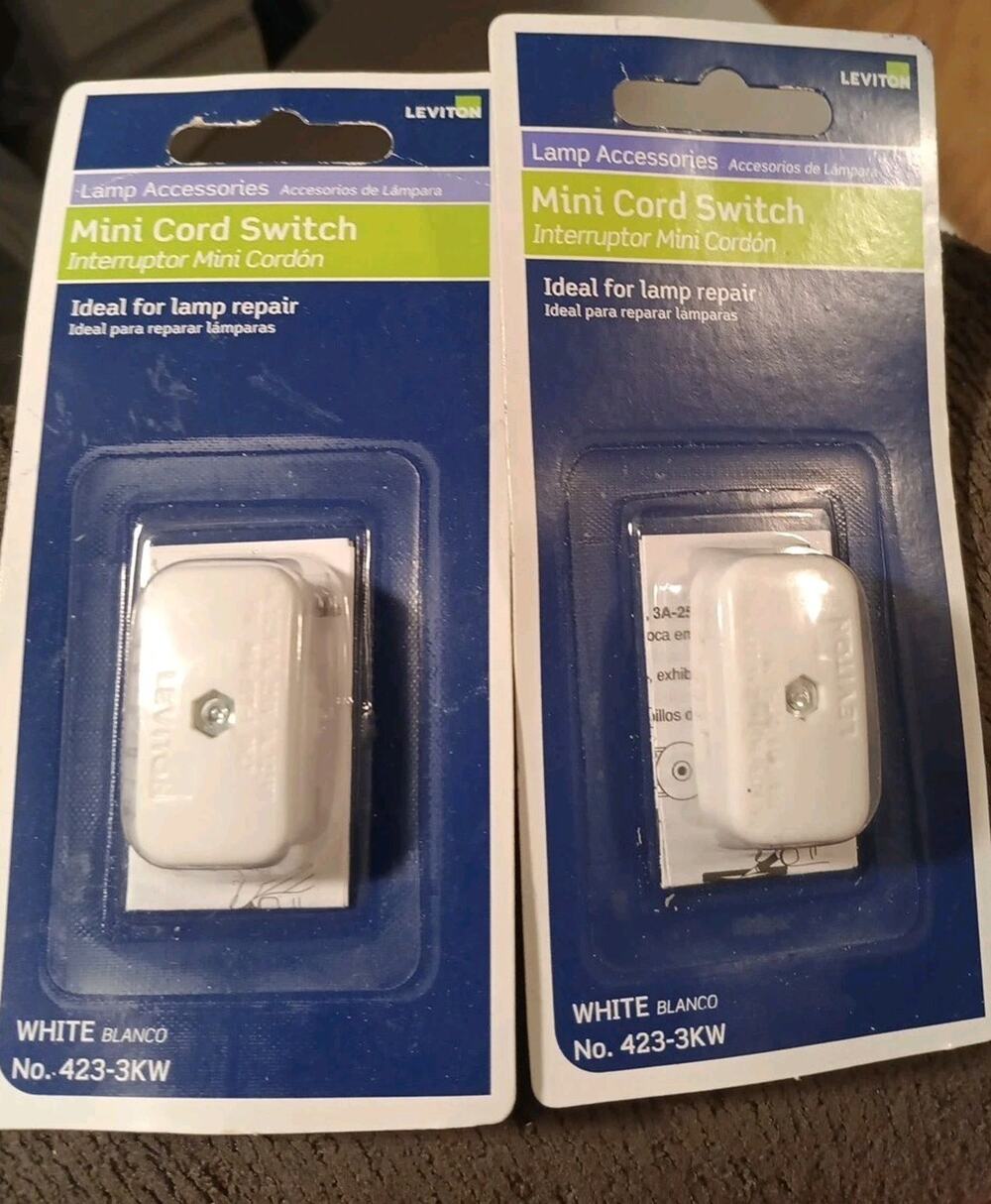 2 Switches Leviton On/Off Mini Cord Switch for Lamps On 18-2 SPT-1 Wire, 423(L4)